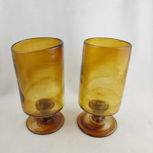 Bernstein Sockel geblasenes Glas Vase Kerzenhalter 8 Zoll 2er Set - Bild 1 von 6