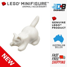 Genuine LEGO&reg; Animal - Crouching Cat, White (Minifigure&trade; Scale) - NEW