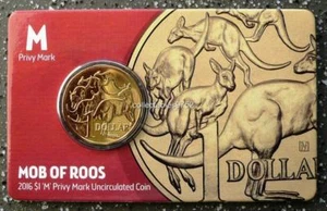 2016 $1 Mob Of Roos ‘M’ Melbourne Privy Mark Unc Coin, Mintage only 3000 - Bild 1 von 1