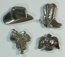 Lot of 4 Vintage Style Western Cowboy Cowgirl Silver Toned Button Covers Clips