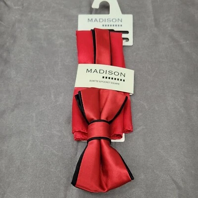 Madison Men's Red Dallas Bi-Color Solid Pocket Square and Bow Tie Set - Image 1 of 4