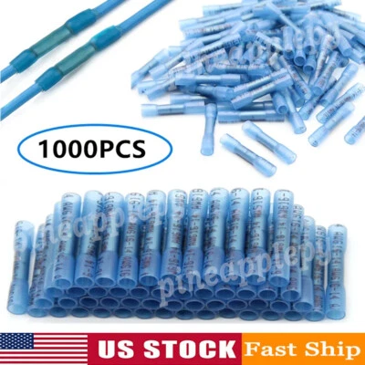 1000Pcs Heat Shrink Waterproof Wire Connectors Butt Seal Terminals Red 22-16 AWG - Image 1 of 4