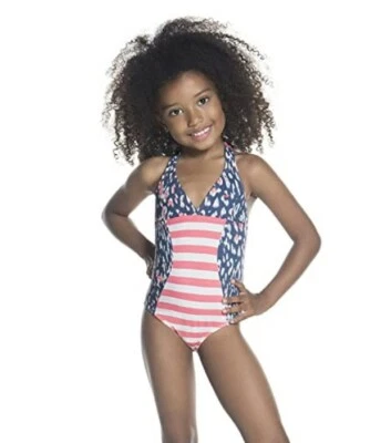 OndadeMar Niñas UPF 50+ Aluvia Halter Traje de Baño de Una Pieza Azul/Rosa Talla 10 3376 Foto 1 de 2