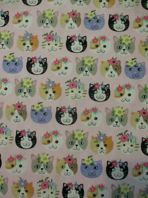 КОШКИ ЛИЦА ЦВЕТЫ CAT ЗНАЧОК РОЗОВЫЙ КОТЕНОК ХЛОПКОВАЯ ТКАНЬ FQ - Изображение 1 из 4