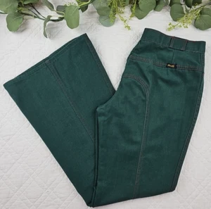 VTG 70's Wrangler Green Bell Bottom Flare Leg Size 15/16 Made in USA 32" - Picture 1 of 11