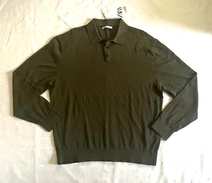 NWT ZARA MEN'S COTTON SILK BLEND KNIT POLO SWEATER IN ARMY GREEN SIZE XL X-LARGE - Picture 1 of 16