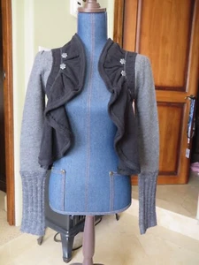 Damen Free People kurz geschnittener Pullover mit Achselzucken Jacke schwarz & grau Gr. XS Neu mit Etikett - Bild 1 von 11