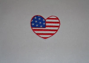 "American Flag Heart" Iron-On Embroidered Patch- USA- Red, White, & Blue - Picture 1 of 1