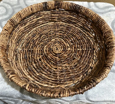 Basket Indonesian Round Brown Rattan Basket  Hand Woven Natural - Image 1 of 4