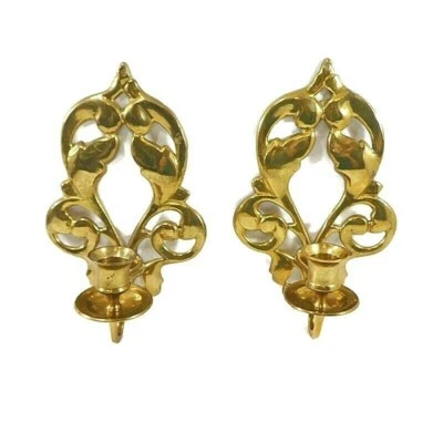 2 apliques de pared vintage de latón con candelabro Gatco Fleur de Lis 8" Foto 1 de 4