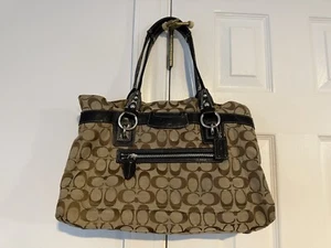 Coach Penelope Shoulder Bag black leather & jacquard signature C - Picture 1 of 6