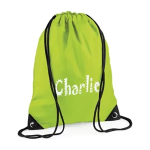 Personalisierter Fitnesssack / Pumpe / Schwimmkordelzug Tasche bedruckt mit Namen - Limette - Bild 1 von 10
