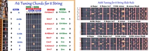 A6 CHORD & SLIDE RULE CHARTS FOR 8 EIGHT STRING LAP STEEL GUITAR - 2 LAMINATIONS - Picture 1 of 3