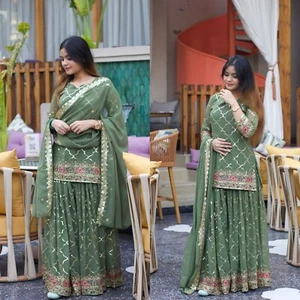 READYMADE SHARARA SUIT PLAZZO SALWAR KAMEEZ SUIT PAKISTANI INDIAN WOMEN EID NEW - Picture 1 of 10