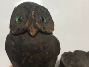 Rare Open Inkwell Owl Wood Carved Glass Eye Old Antique German Black Forest~OOAK - Picture 1 of 18
