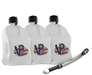 VP Racing 3 Pack Patriotic 5.5 Gallon Square Utility Jugs + 1 Deluxe Fill Hose - Picture 1 of 3