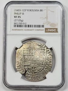 1603-1612 Cob 8 Reales Potosi Bolivia NGC VF35 Assayer R Spanish Colonial *M23 - Picture 1 of 5