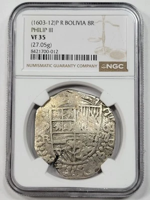 1603-1612 Cob 8 Reales Potosi Bolivia NGC VF35 Assayer R Spanish Colonial *M23 - Image 1 of 4