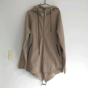 Aesthetic Revolution Long Line Jacket Mens L Gray Brown Hooded Full Zip Pocket - Picture 1 of 10