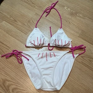 Vanity two piece bikini set white pink sequins L/XL - Picture 1 of 6