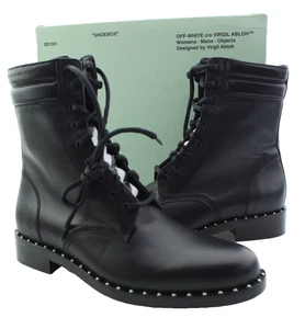 OFF-WHITE c/o VIRGIL ABLOH Studded-Welt LEATHER COMBAT BOOTS - 40 IT (US 10) - Picture 1 of 13
