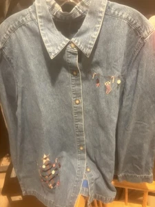 Markenlos ohne Etikett Größe Langarm Jeanshemd Weihnachten Verzierungen, Large - Bild 1 von 4