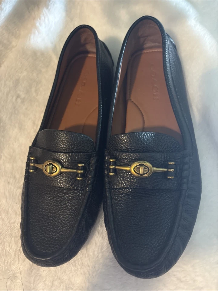 Mocasines de cuero negro COACH Arlene Turnlock Driver para mujer talla 8,5 B Foto 1 de 4