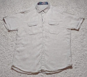 Bugatchi Uomo 100% Linen Shirt Men's Large Biege Button Up Short Sleeve Casual - Picture 1 of 8