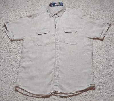 Bugatchi Uomo 100% Linen Shirt Men's Large Biege Button Up Short Sleeve Casual - Image 1 of 4