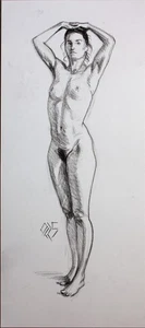 Original Female Charcoal on paper life Drawing nude Girl woman artwork realism - Picture 1 of 1