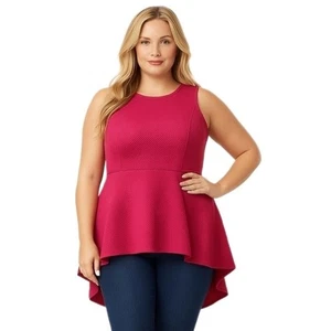 Torrid Fuchsia Pink Textured Ponte Hi-Lo Peplum Top Size 2 Plus Sleeveless - Picture 1 of 9