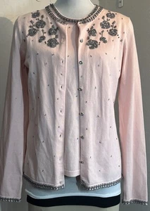 VTG 2piece Tank/Cardigan Pink  Women's Medium Floral Beads 50’s EUC - Picture 1 of 11