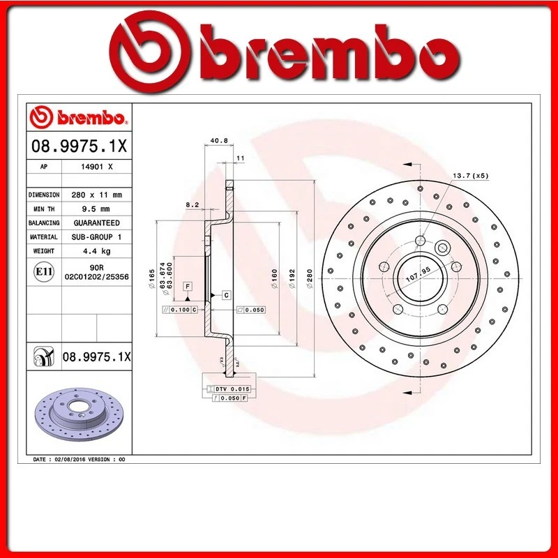08.9975.1X#11 DISCO FRENO POSTERIORE SPORTIVO BREMBO XTRA FORD FOCUS C-MAX 1.6 T - Immagine 1 di 1