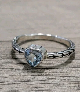 Blue Topaz and Sterling Silver Heart Slim Band 925 Ring Size 6 ATI - Picture 1 of 7