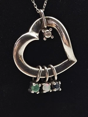 Collar Corazón LENOX 925. 4 piedras principales diamante, esmeralda, ópalo, topacio. 18 pulgadas Foto 1 de 4