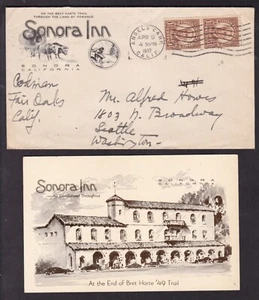 SONORA INN & POSTCARD, SONORA, CALIF. - 1937 - Picture 1 of 2
