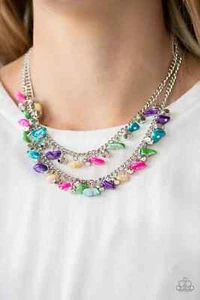 Paparazzi "Pebble Pioneer" Layered Multi-Color Pebble & Silver Beaded Necklace - Picture 1 of 3