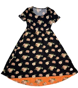 LuLaRoe Womens Dress Size 2XL Riley Midi Empire Waist Black Floral Roses Dipped - Imagen 1 de 5
