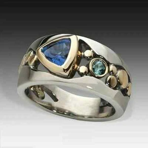 Elegant Two Tone 925 Silver Color Women Blue Simulated Sapphire Ring Size 6-10 - Picture 1 of 3