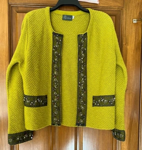 Willow Chartreuse Beaded Open-Front Cardigan Jacket VGUC Medium - Picture 1 of 12