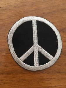 Black White Silver Peace Sign Patch Hippy Hippie Embroidered 2.25” - Picture 1 of 3
