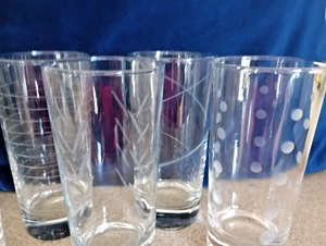 Set of 6 Mikasa "cheers" highball" glasses 6"x3" etched glass MCM design - Picture 1 of 9