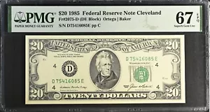 1985 $20 Federal Reserve Note Fr-2075-D Cleveland PMG67 Superb Gem EPQ - Picture 1 of 2