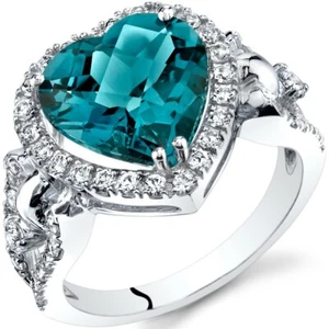 Oravo 14K White Gold 4.00 carat London Blue Topaz Heart Shape Halo Ring - Picture 1 of 3