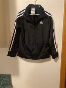 Adidas Track Jacket Youth Size 6X Stripes Full Zip Logo Black 4/20 Youth Kids - Picture 1 of 11