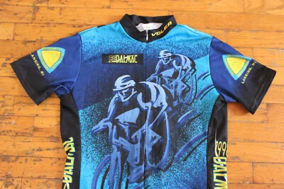 Camiseta EUA vintage anos 90 1998 L VOLER DALMAC soletrada ciclismo bicicleta corrida zíper - Imagem 1 de 4