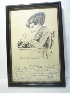 BESONDERE ANTIKE KARIKATUR ZEICHNUNG SCHACHSPIELER VINKOVCI 1933 KROATIEN JUDEN - Bild 1 von 8