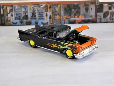 1957 57 Chevy Bel Air Flamed Street Hot Rod Wheels 1/64 Scale Limited Edition H - Image 1 of 4