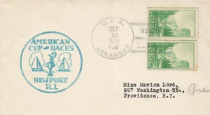 Copertina U.S.S.Arkansas nave annullo nuovo porto RI American Cup Races 1934 - Foto 1 di 2