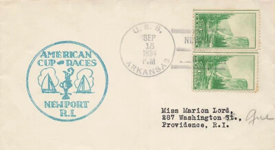 U. S. S.Arkansas Ship Cancel New Port RI American Cup Races 1934 Cover - Image 1 of 2